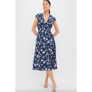 Tuckernuck Hyacinth House Navy & Blush Abstract Floral Amanda Midi Dress Sz XS